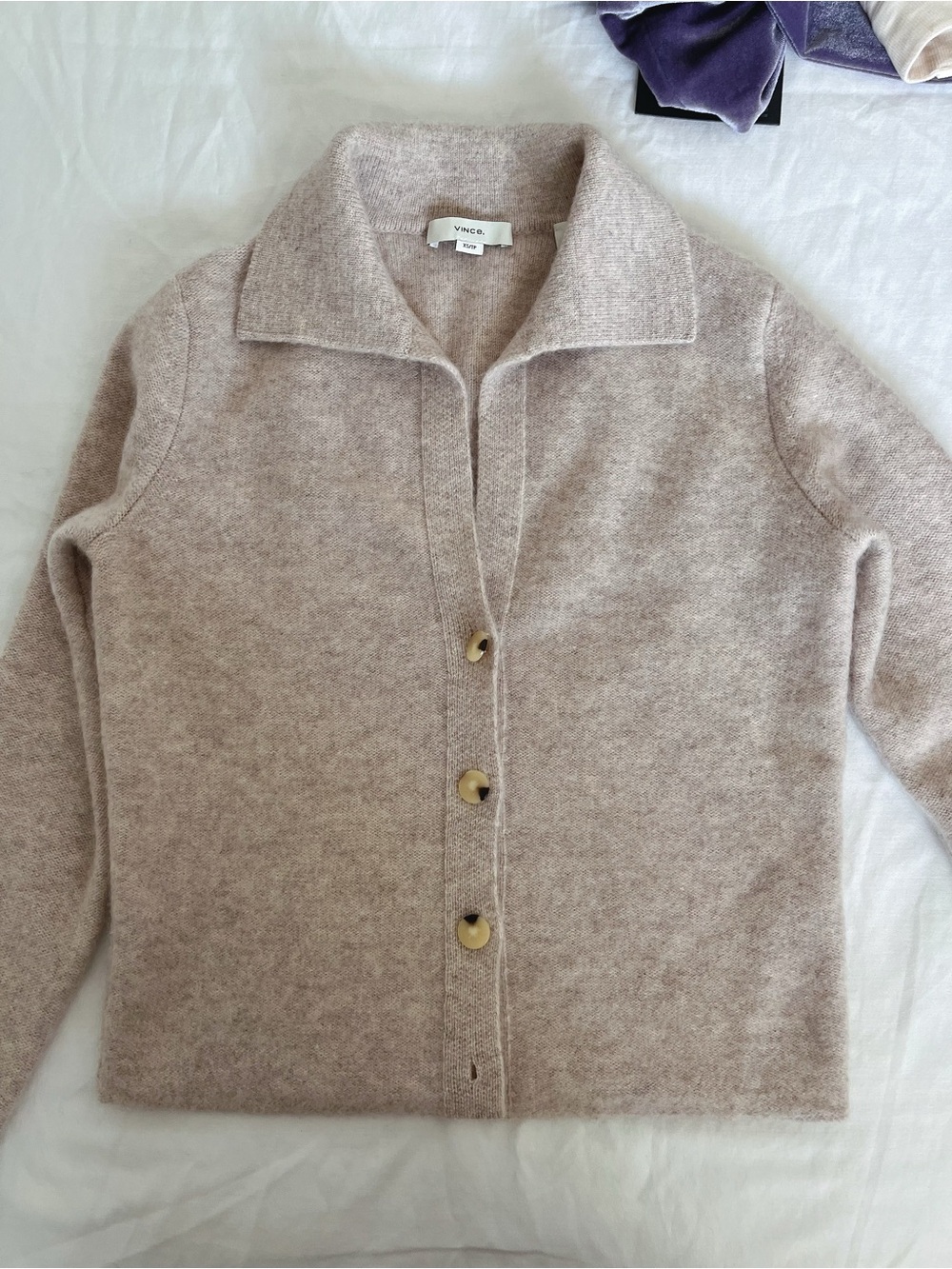 NWOT Vince Minimalist Luxury 100% Cashmere Cream Beige Polo Cardigan Sweater